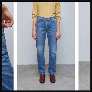 B Sides Arts Mid High Straight Jeans 26 Medium Blue 100% Cotton Whiskering Fade